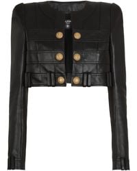 Balmain - Leather Collarless Cropped Jacket - Lyst