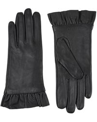 Sandro Frill Trim Leather Gloves - Black