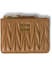 Miu Miu - Leather Matelassé Zipped Card Holder - Lyst