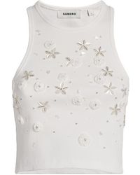 Sandro - Stretch-Cotton Embellished Tank Top - Lyst