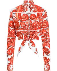 Dolce & Gabbana - Cotton Majolica Print Tie-Waist Shirt - Lyst