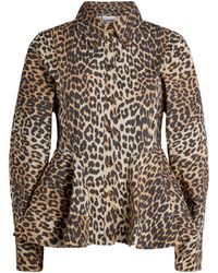 Ganni - Organic Cotton Leopard Peplum Shirt - Lyst