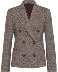 Brunello Cucinelli - Virgin Wool-Silk Mélange Cropped Blazer - Lyst