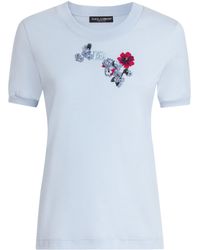 Dolce & Gabbana - Floral Appliqué Logo T-Shirt - Lyst