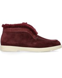 Santoni - Suede Fur-Trim Fortune Ankle Boots - Lyst