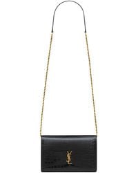 Saint Laurent - Cassandre Croc-Embossed Envelope Chain Wallet - Lyst