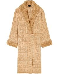 Versace - Faux Fur-Trim Monogram Dressing Gown - Lyst