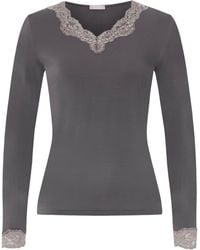 Hanro - Lace-Trim Long-Sleeve T-Shirt - Lyst
