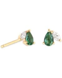 Astrid & Miyu - Diamond And Emerald Stud Earrings - Lyst