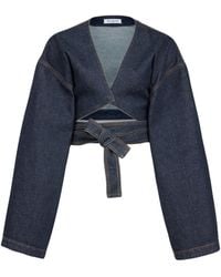 Alaïa - Cut-Out Cropped Denim Jacket - Lyst