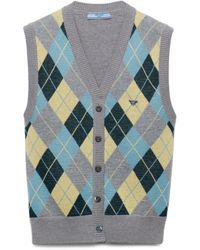 Prada - Wool Argyle Print Sweater Vest - Lyst