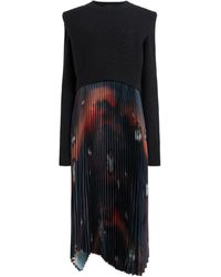 AllSaints - Leia Convertible Pleated Knitted And Woven Midi Dress - Lyst