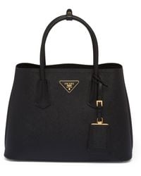 Prada - Small Leather Saffiano Double Top-handle Bag - Lyst