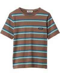 Miu Miu - Cotton Striped T-Shirt - Lyst