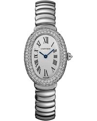 Cartier - Small White Gold And Diamond Baignoire Watch 23.1mm - Lyst
