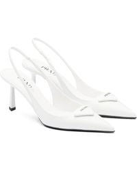 Prada - Brushed Leather Slingback Pumps 75 - Lyst