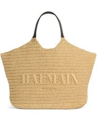 Balmain - Faux Raffia Logo Tote Bag - Lyst