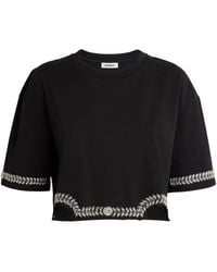 Sandro - Cotton Embellished Cropped T-Shirt - Lyst