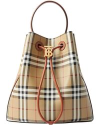 Burberry - Small Check Monogram Bucket Bag - Lyst