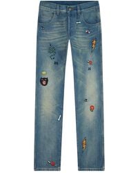 Gucci Embroidered Tapered Jeans - Blue