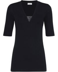 Brunello Cucinelli - Stretch-Cotton Monili-Detail T-Shirt - Lyst