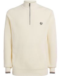 Fred Perry - Cotton Waffle-Knit Quarter-Zip Sweatshirt - Lyst