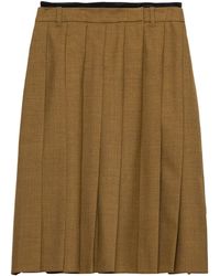 Prada - Pleated Hopsack Midi Skirt - Lyst