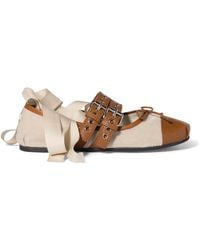 Miu Miu - Canvas Leather-Strap Ballet Flats - Lyst