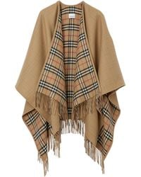 P.A.R.O.S.H. - Reversible Wool Cape With Check Motif And Frayed Hem - Lyst
