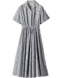 Miu Miu - Cotton Satin Embellished Midi Shirt Dress - Lyst