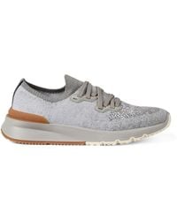 Brunello Cucinelli - Cotton-Blend Chiné-Knit Sneakers - Lyst