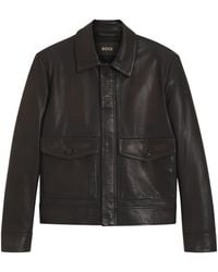BOSS - Calf Leather Aviator Jacket - Lyst