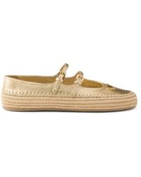 Prada - Leather And Raffia Ballet Flats - Lyst