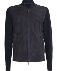 Giorgio Armani - Suede Virgin Wool-Sleeve Bomber Jacket - Lyst