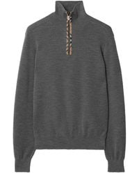 Burberry - Check Trim Wool Half-Zip Sweater - Lyst