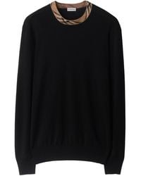 Burberry - Check Trim Crewneck Jumper - Lyst