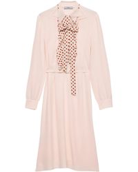 Prada - Silk Embroidered Marocain Midi Dress - Lyst