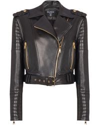 Balmain - Leather Biker Jacket - Lyst