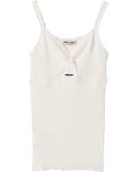 Miu Miu - Cotton Knitted Logo Tank Top - Lyst