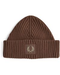 Fred Perry - Cotton Ribbed Logo Beanie - Lyst