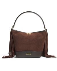 Sandro - Mini Leather Fringe Tangoso Bucket Bag - Lyst