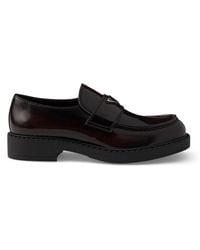 Prada - Leather Brushed Triangle Loafers - Lyst
