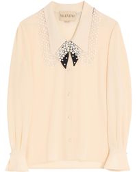Valentino - Silk Lace-Trim Blouse - Lyst