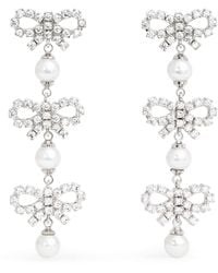 Self-Portrait - Crystal And Faux Pearl Bow Tiered Earrings - Lyst