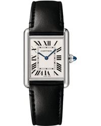 Cartier - Stainless Steel Tank Must Watch With Vegan Leather Strap 25.5mm - Lyst