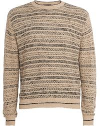 Emporio Armani - Cotton-Blend Stripe Frayed Sweater - Lyst