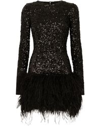 Dolce & Gabbana - Sequin-embellished Feather-trim Mini Dress - Lyst