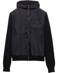 Prada - Wool-Cashmere-Sleeve Zip-Up Hoodie - Lyst