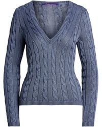 Ralph Lauren - Silk Cable-Knit V-Neck Sweater - Lyst