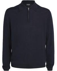 Emporio Armani - Wool Quarter-Zip Collared Sweater - Lyst